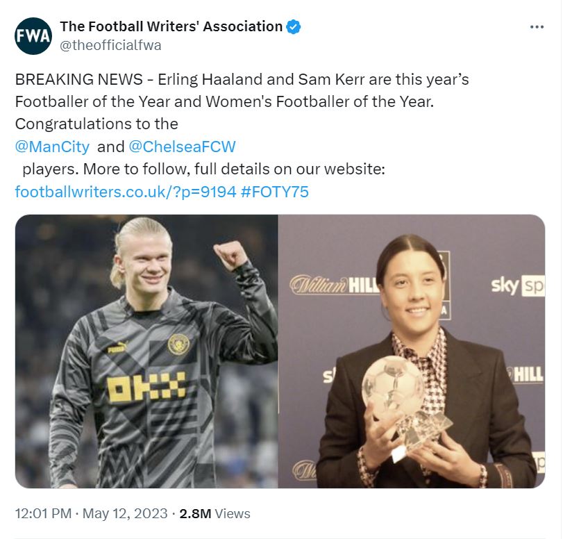 Sam Kerr de Chelsea : footballeuse de l'année de la FWA